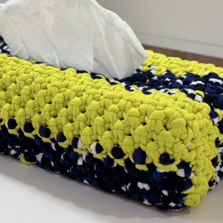 Image of Tissue Box Cover Yellow Navy