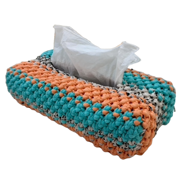 Image of Tissue Box Cover Orange Blue