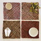 Hand-Woven Set of 4 Square Placemats / Dining Mats Brown Beige Green