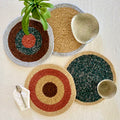 Set of 4 Round Crochet Placemats / Dining Mats Brown Green Light Grey