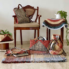 Tassel Floor Rug / Throw Brown Green Beige Light Grey