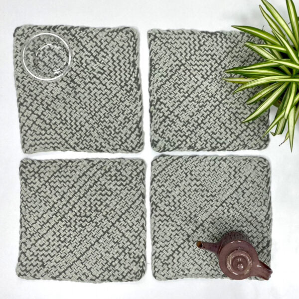 Image of Set of 4 Hand-Woven Square Placemats / Dining Mats Charcoal Nude Grey