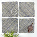 Set of 4 Hand-Woven Square Placemats / Dining Mats Blue Melange Nude Grey