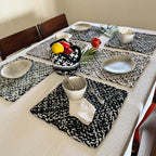 Set of 6 Hand-Woven Square Placemats / Dining Mats Charcoal Grey Silver Grey