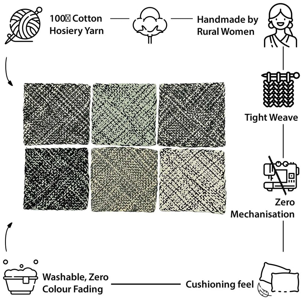 Set of 6 Hand-Woven Square Placemats / Dining Mats Charcoal Grey Silver Grey