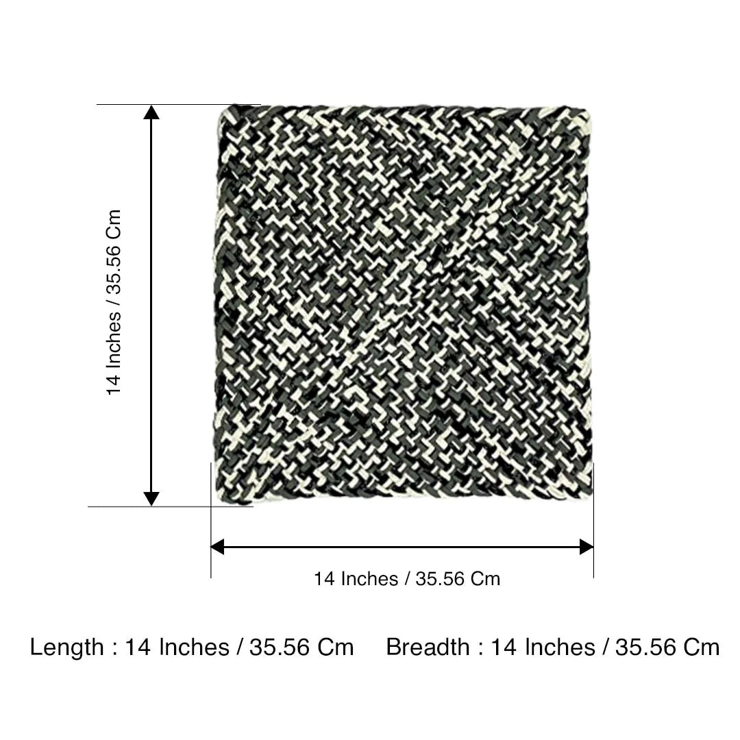 Image of Set of 6 Hand-Woven Square Placemats / Dining Mats Charcoal Grey Silver Grey