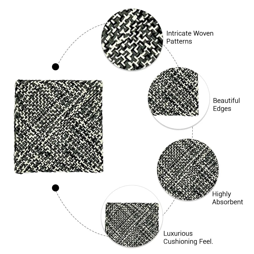Image of Set of 6 Hand-Woven Square Placemats / Dining Mats Charcoal Grey Silver Grey
