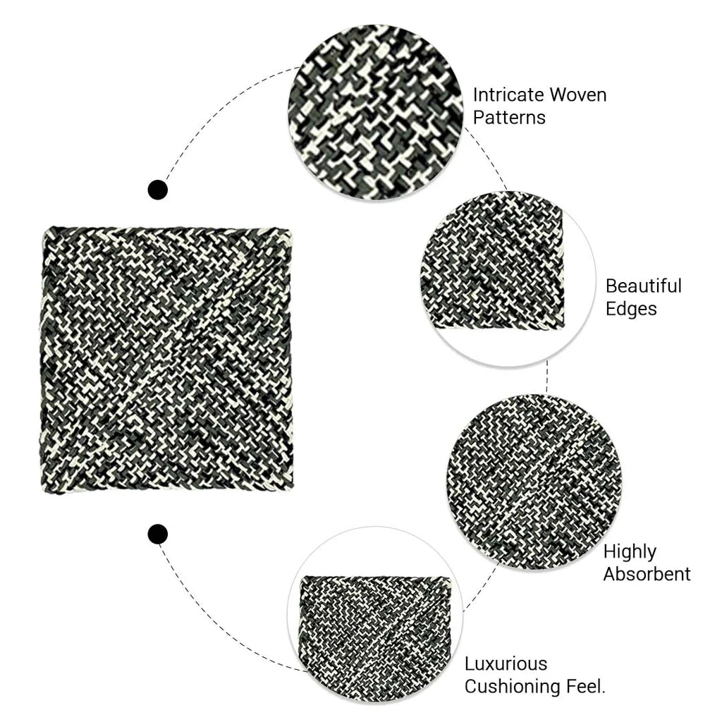 Set of 6 Hand-Woven Square Placemats / Dining Mats Charcoal Grey Silver Grey
