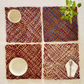 Set of 4 Hand-Woven Square Placemats / Dining Mats Blue Brown Maroon Light Grey