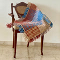 Tassel Floor Rug / Throw Blue Brown Beige Off White