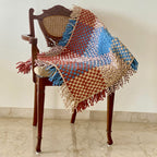 Tassel Floor Rug / Throw Blue Brown Beige Off White