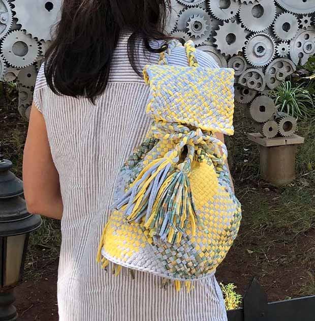Image of Backpack Light Yellow Grey Color | Shoulder carry