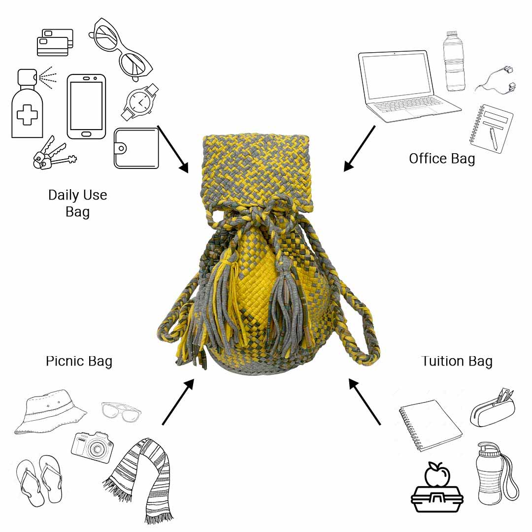 Image of Backpack Light Yellow Grey Color | Shoulder carry