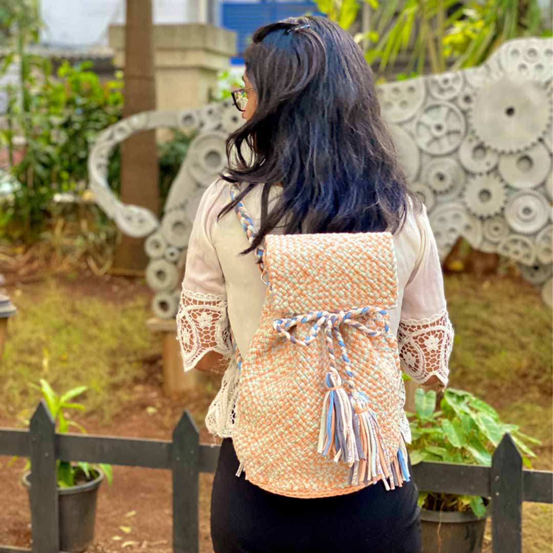 Image of Backpack Peach Grey Color Premium Collection | Shoulder carry