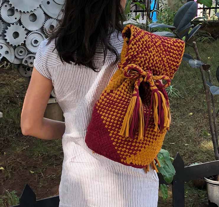 Image of Backpack Dark Mustard Maroon Color Premium Collection | Shoulder carry