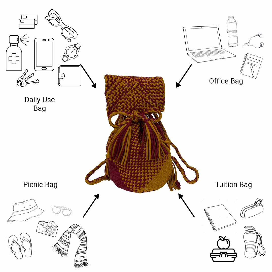 Image of Backpack Dark Mustard Maroon Color Premium Collection | Shoulder carry