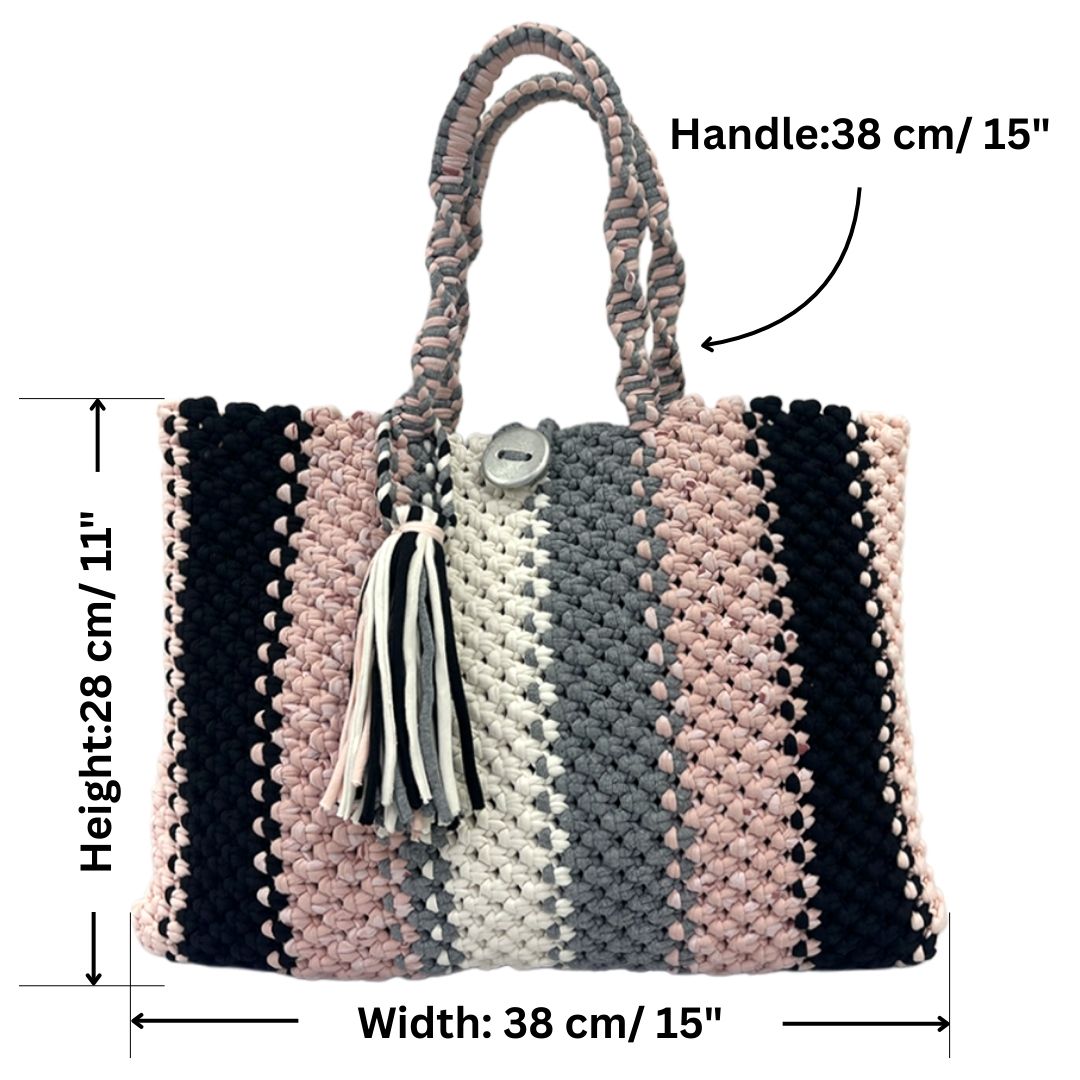 Image of Macrame tote-Medium | Black, Baby Pink, Grey, White