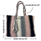 Macrame tote-Medium | Black, Baby Pink, Grey, White