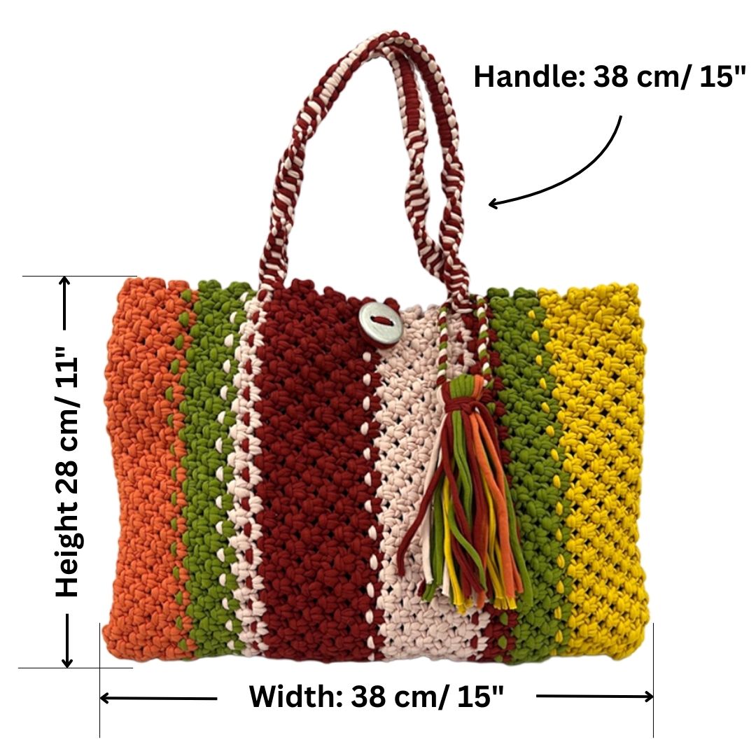 Image of Macrame Tote-Medium | Red, Yellow, Orange, Green