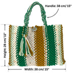 Macrame Tote-Medium | Green, Off White, Mustard