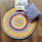 Round Crochet Floor Rug Green, Sea green, Purple, Peach, Off white