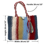 Macrame Tote-Medium |  Red, Blues, Beige