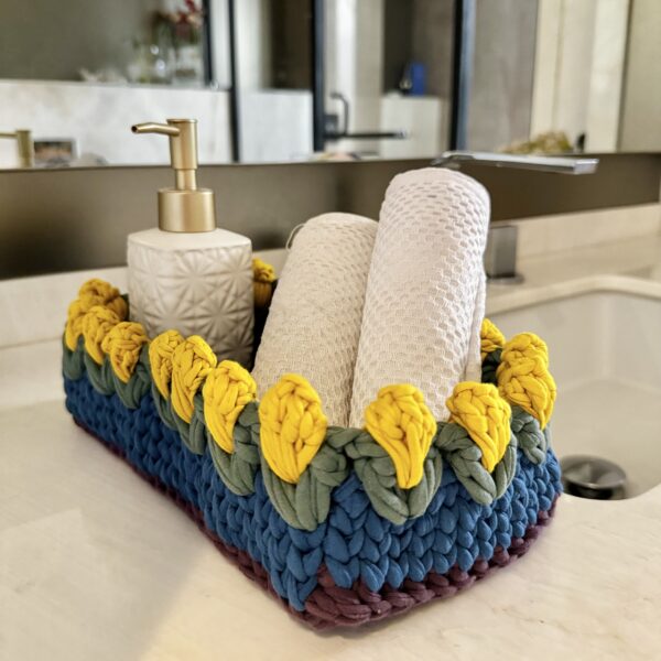 Image of Rectangular Flower Basket | Blue, Yellow, Wine