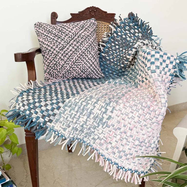 Image of Square Cushion Cover Pink Grey