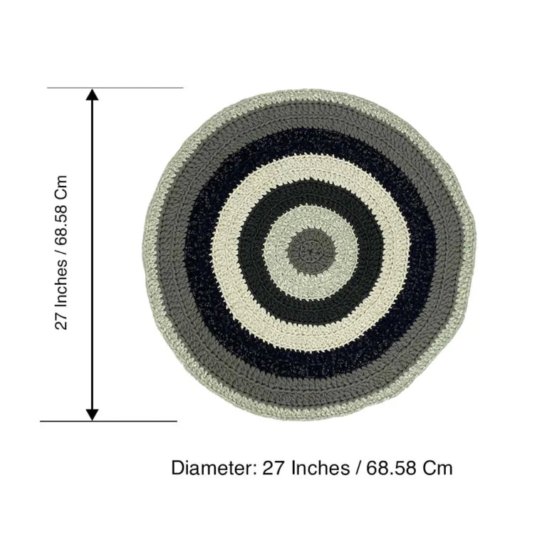 Image of Round Crochet Floor Rug Charcoal Grey Silver Grey