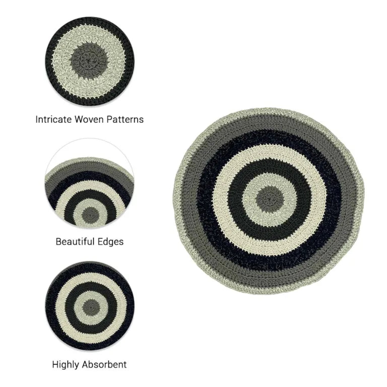 Image of Round Crochet Floor Rug Charcoal Grey Silver Grey