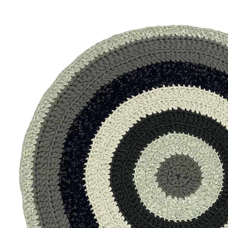 Image of Round Crochet Floor Rug Charcoal Grey Silver Grey