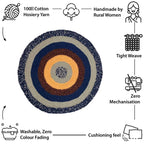 Round Crochet Floor Rug Peach Navy Grey