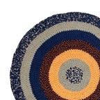 Round Crochet Floor Rug Peach Navy Grey