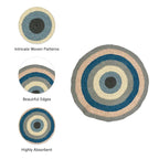 Round Crochet Floor Rug Blue Pink Grey Off White