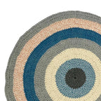 Round Crochet Floor Rug Blue Pink Grey Off White