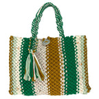 Macrame Tote-Medium | Green, Off White, Mustard