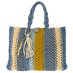 Macrame Tote-Medium | Blues, Yellow, Off White