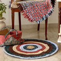 Round Crochet Floor Rug Brown Green Beige Light Grey