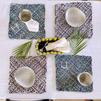 Set of 4 Hand-Woven Square Placemats / Dining Mats Aubergine, Blue, Moss green, Grey, Lemon, Light purple