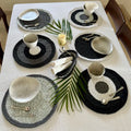 Set of 6 Round Crochet Placemats / Dining Mats Charcoal Grey Silver Grey Premium