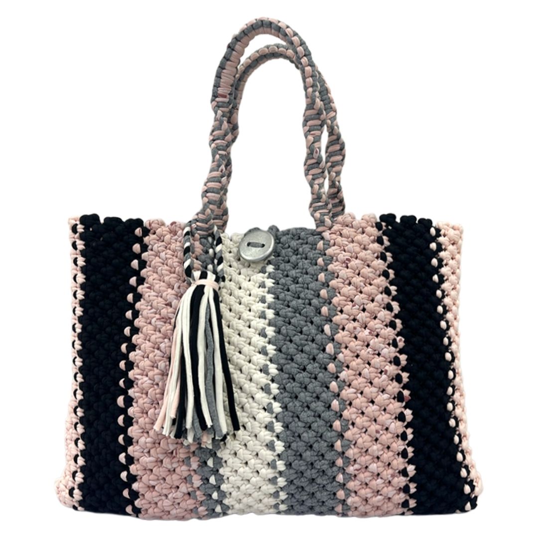 Image of Macrame tote-Medium | Black, Baby Pink, Grey, White