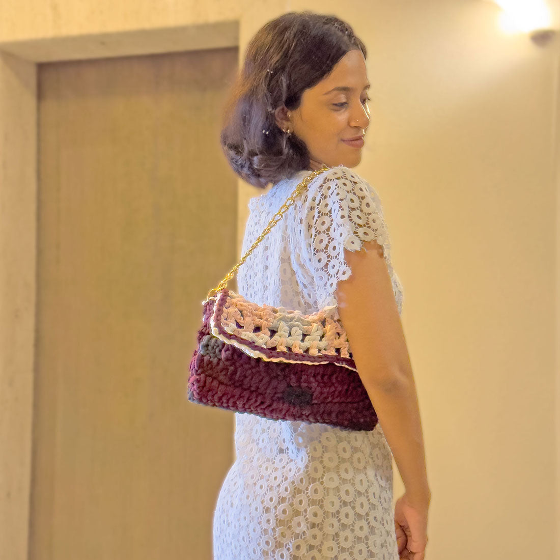 Image of Crochet Clutch | Burgundy,Light Blue,Pink