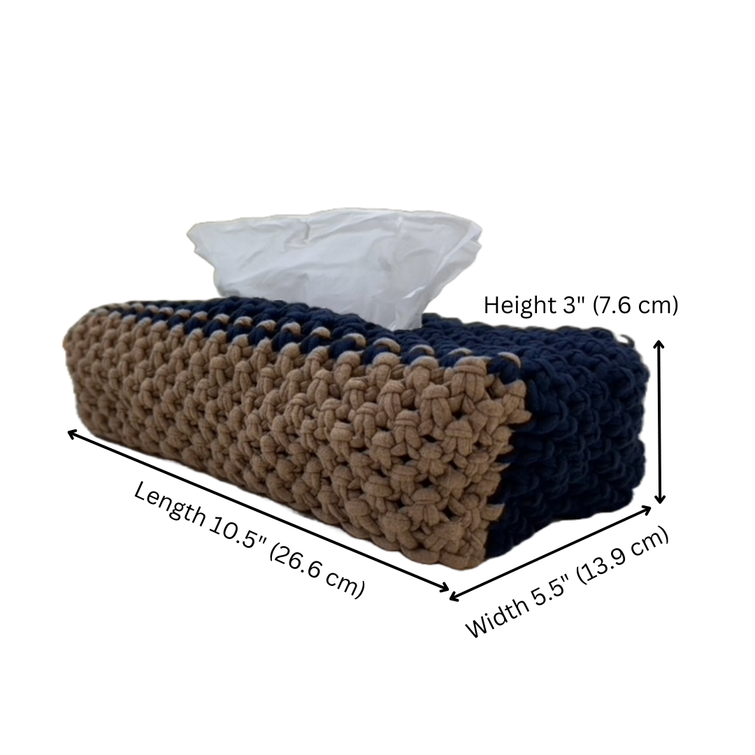 Image of Tissue Box Cover Royal Blue Beige