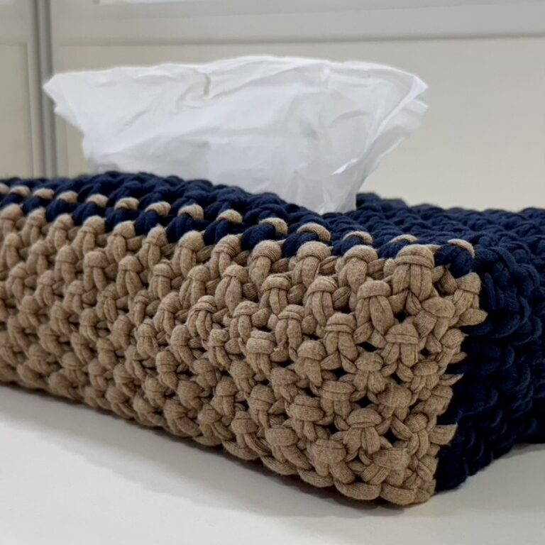 Image of Tissue Box Cover Royal Blue Beige