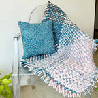 Square Cushion Cover Blue Off White