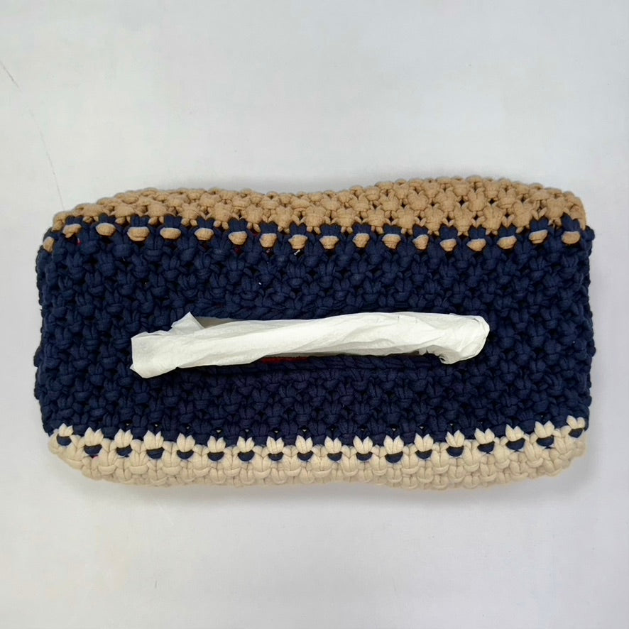 Image of Tissue Box Cover Royal Blue Beige