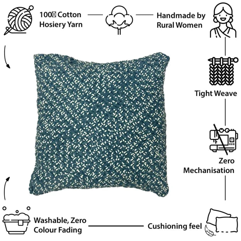 Image of Square Cushion Cover Blue Off White