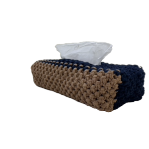 Image of Tissue Box Cover Royal Blue Beige