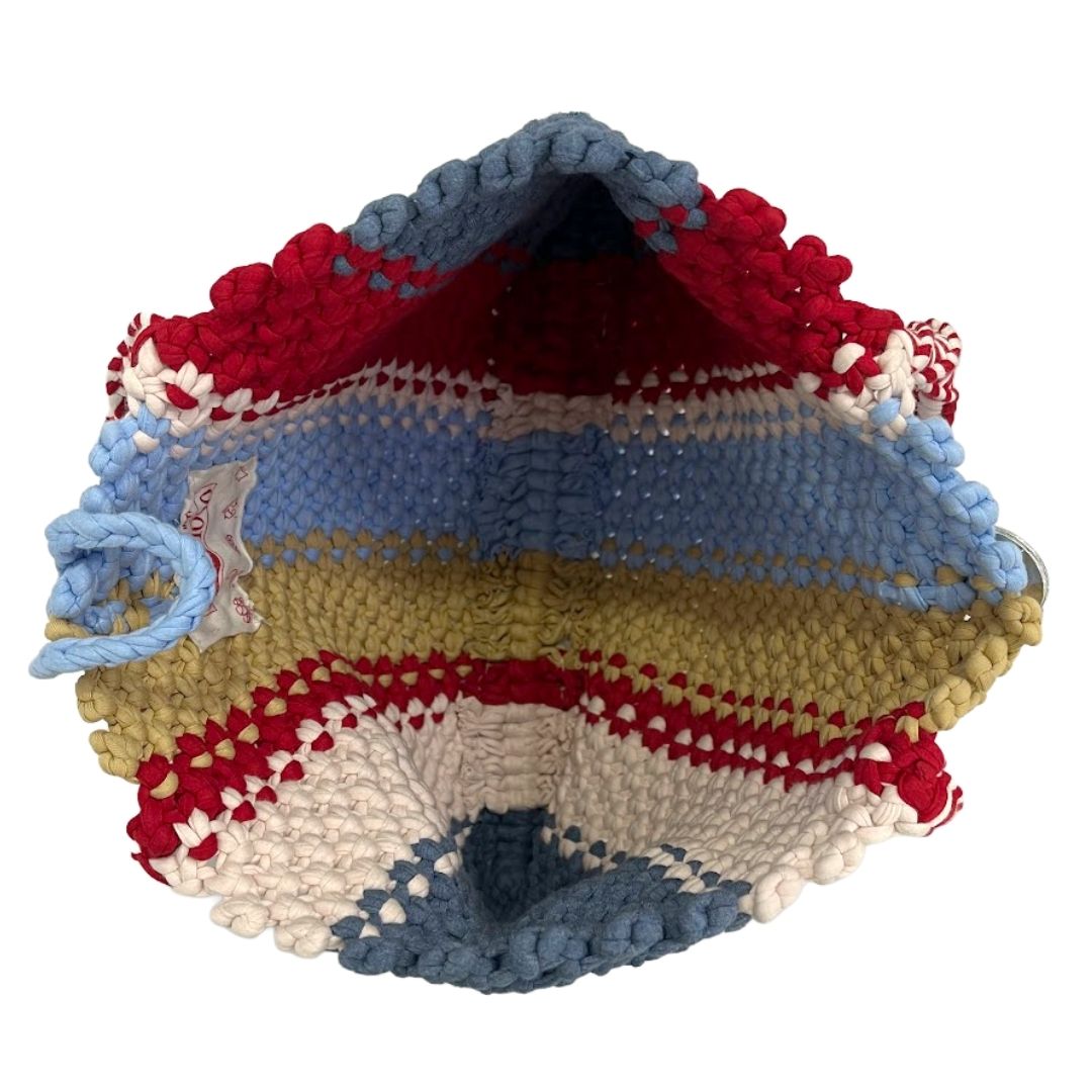 Image of Macrame Tote-Medium |  Red, Blues, Beige