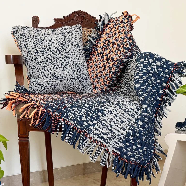 Image of Square Cushion Cover Navy Grey